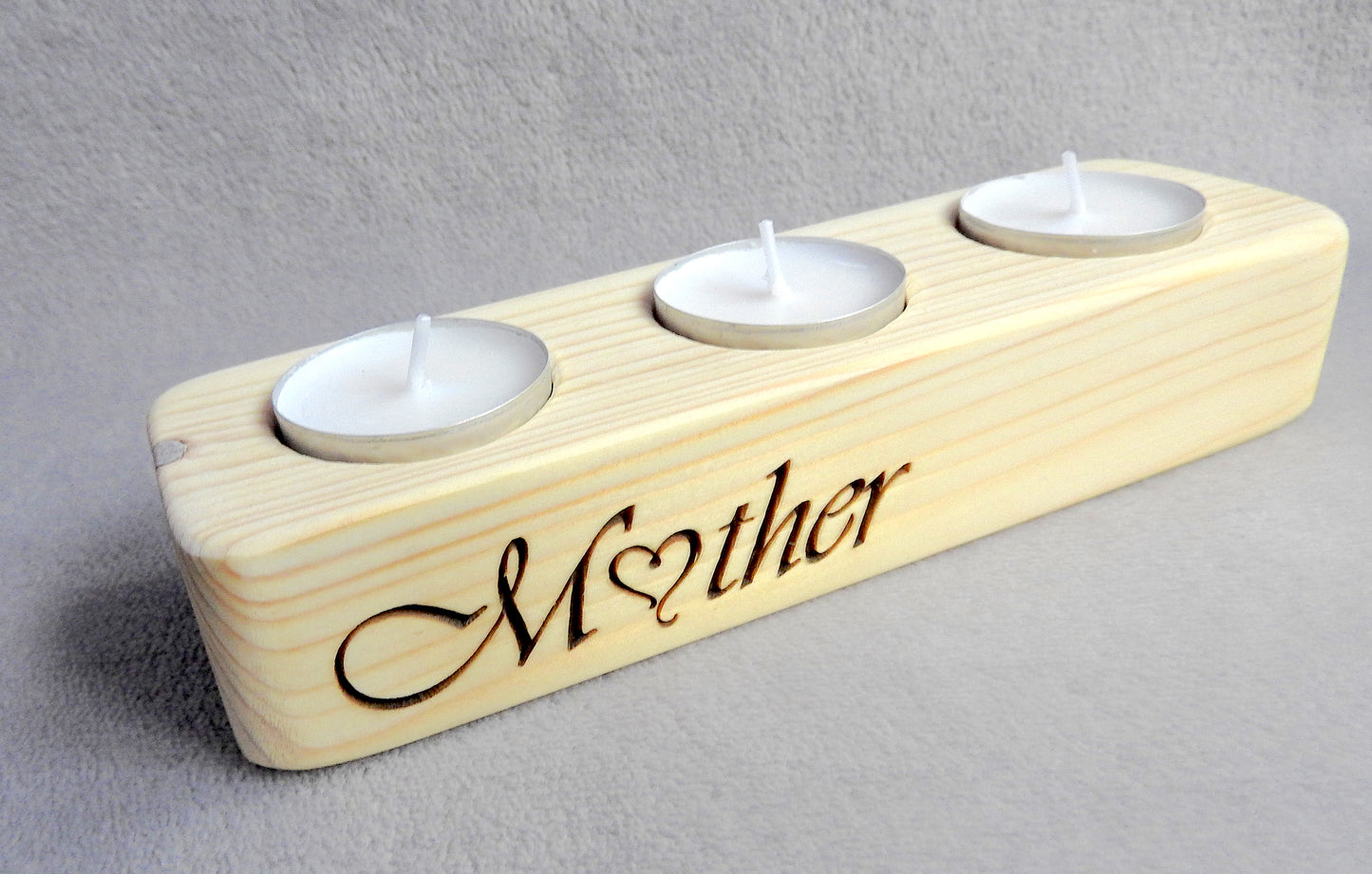 Wooden Tea Light Candle Holder – Engraved "Mother" & "Mom" Gift