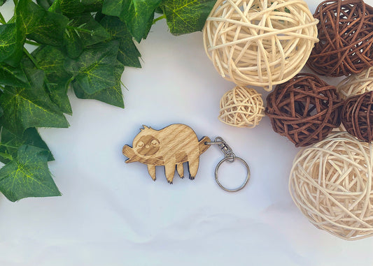 Wood Sloth Keychain