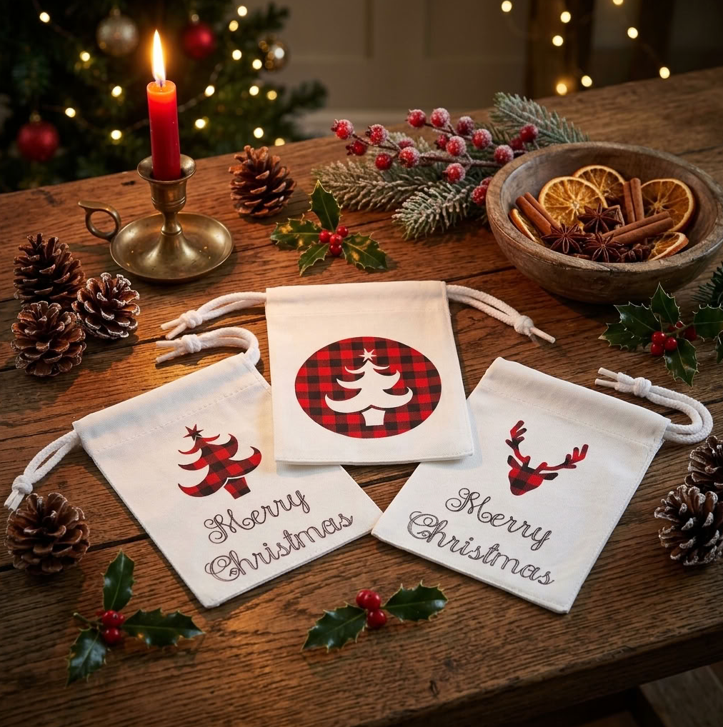 Reusable Christmas Gift Bags – Fabric Christmas Treat Bags