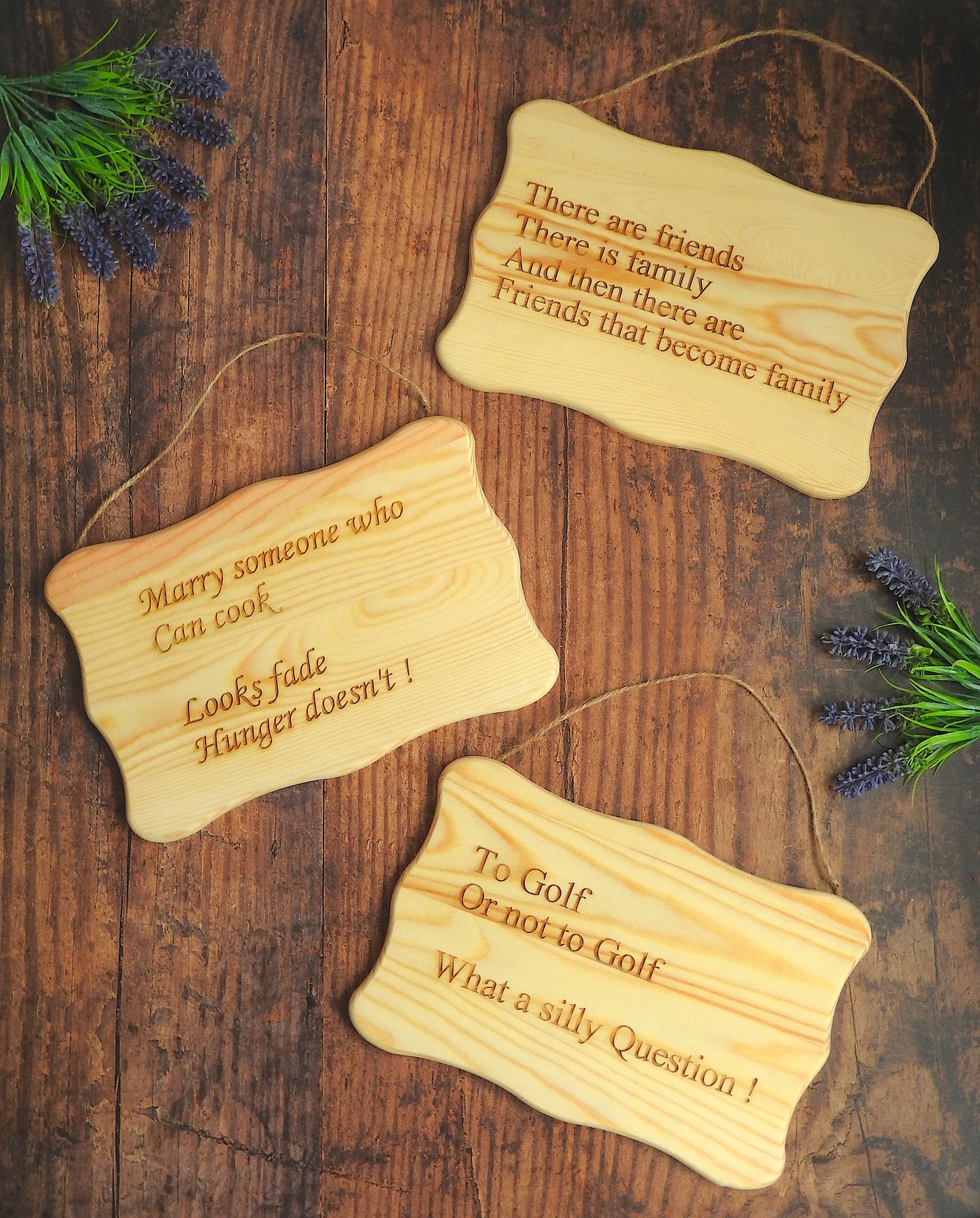 Engraved Wood Hanging Sign – Funny & Heartfelt Quotes