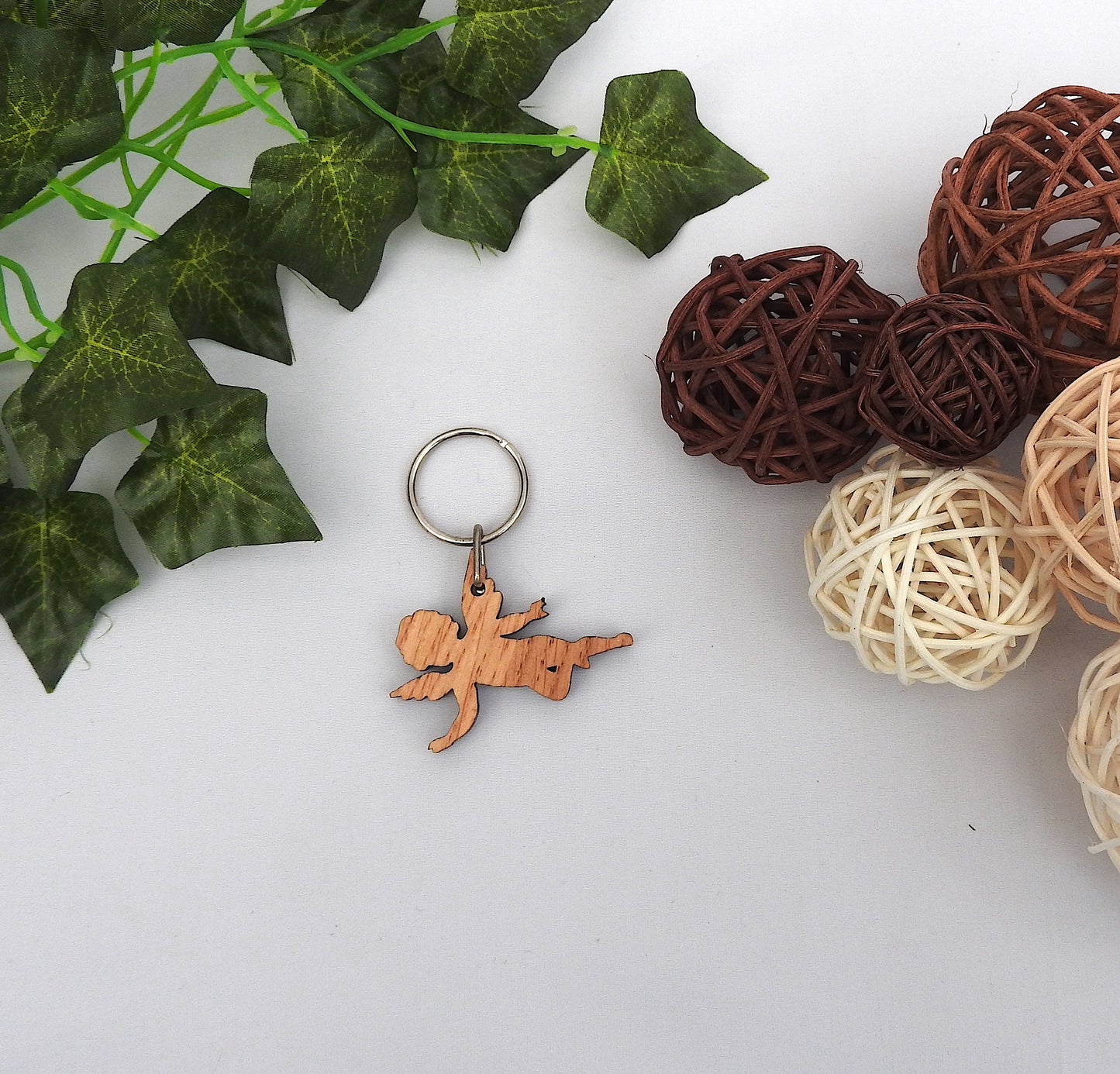 Wood Angel Keychain