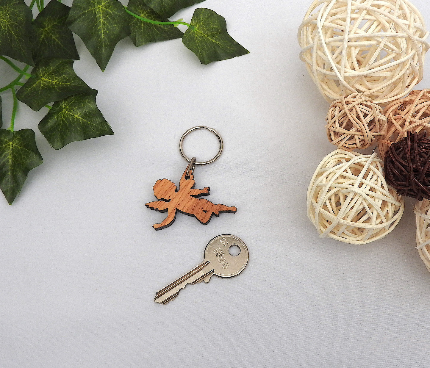 Wood Angel Keychain