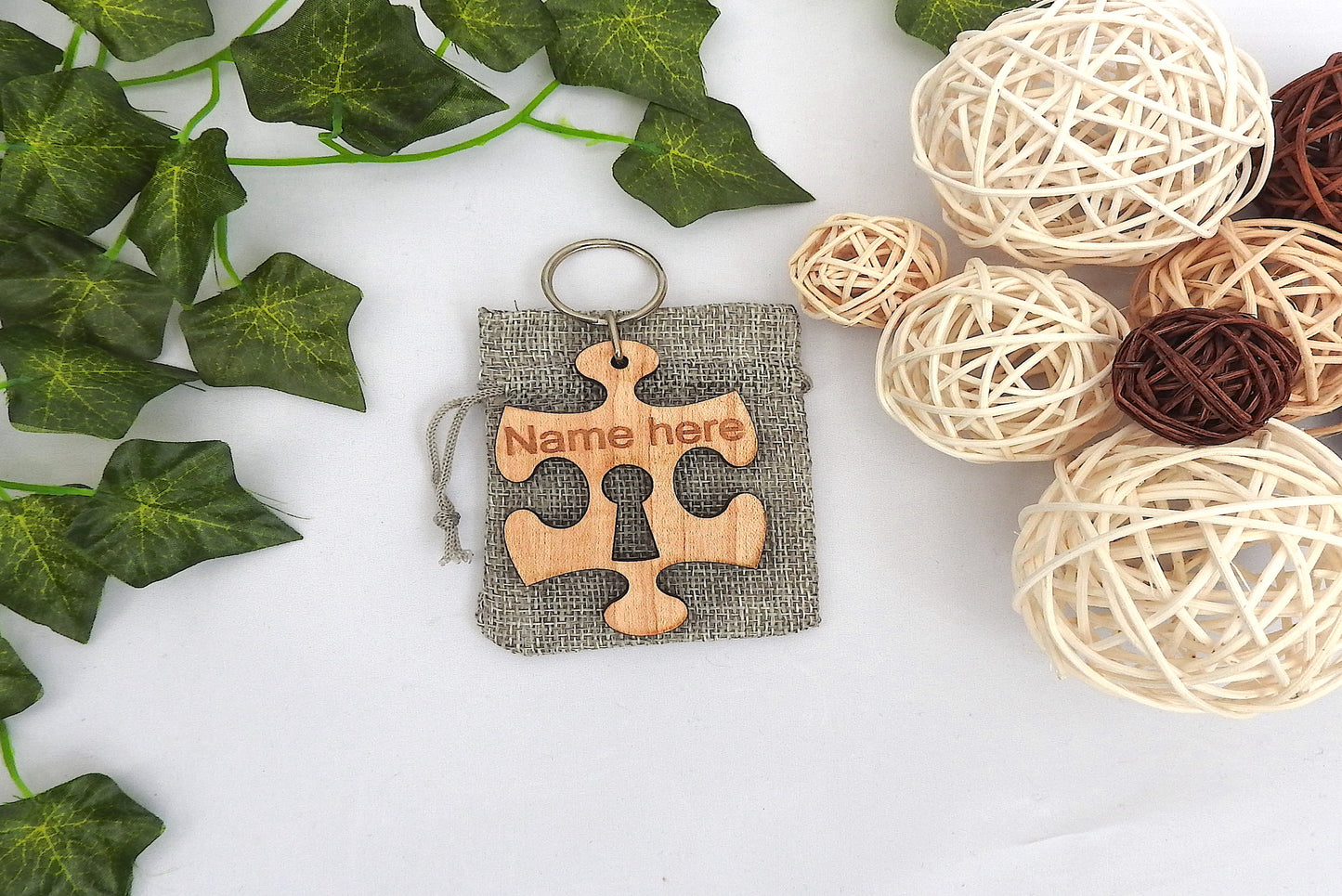 Personalised Wood Jigsaw Puzzle Piece Keyring