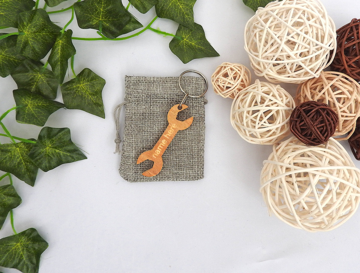 Personalised Wood Spanner Keyring