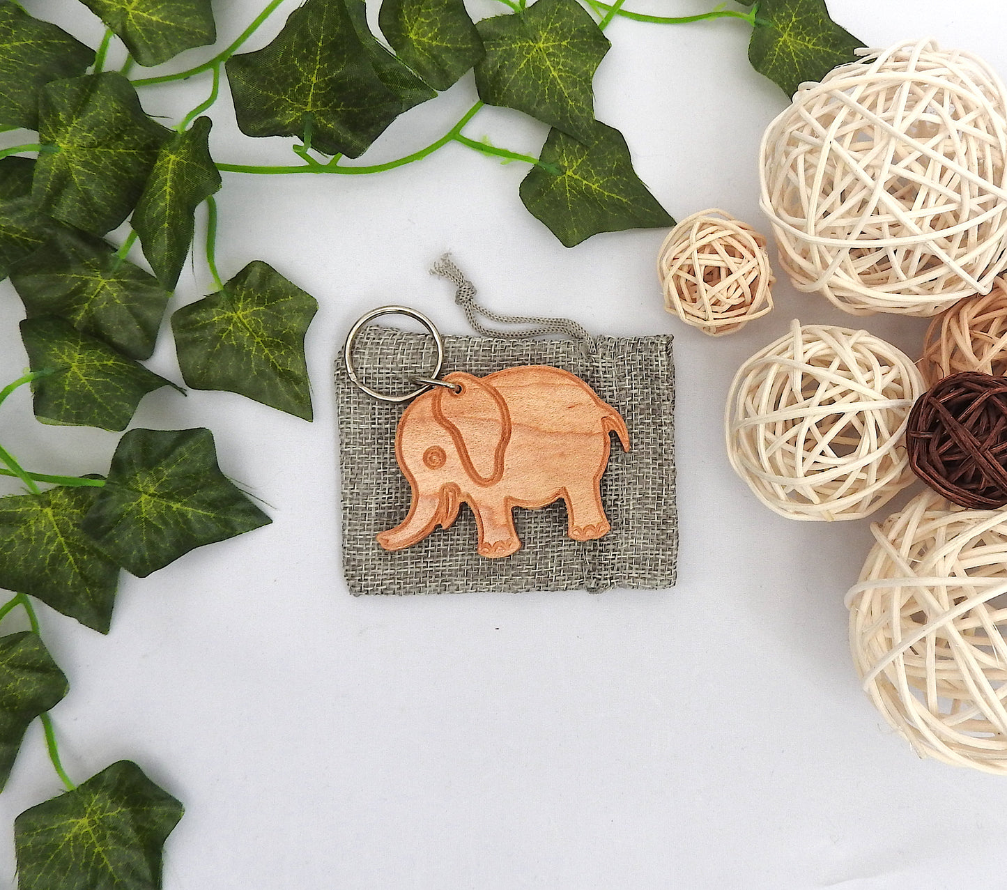 Wood Elephant Keychain