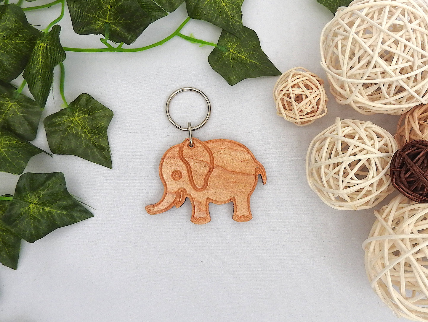 Wood Elephant Keychain