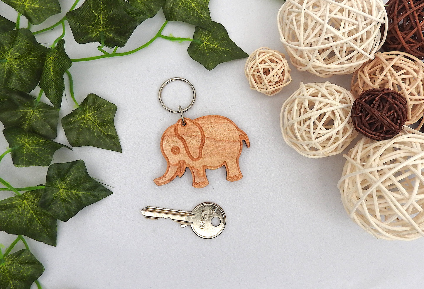 Wood Elephant Keychain