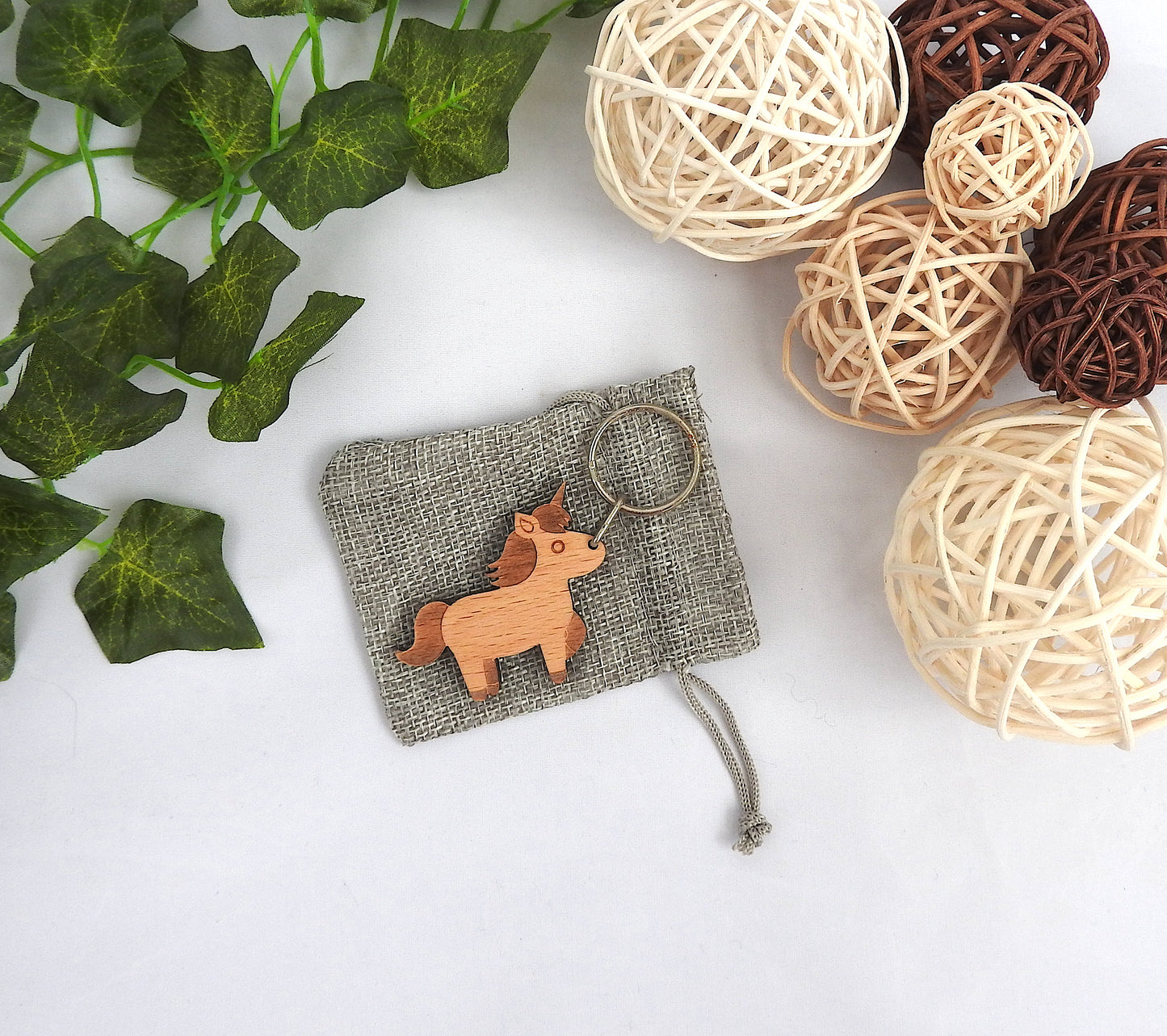 Wood Unicorn Keyring