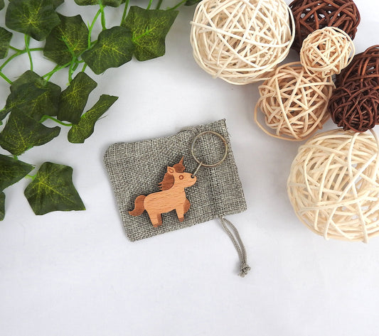 Wood Unicorn Keyring