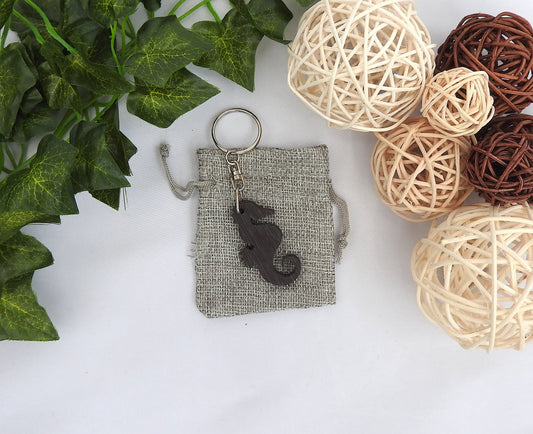 Wood Seahorse Keychain