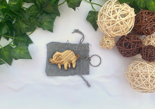 Wood Sloth Keychain