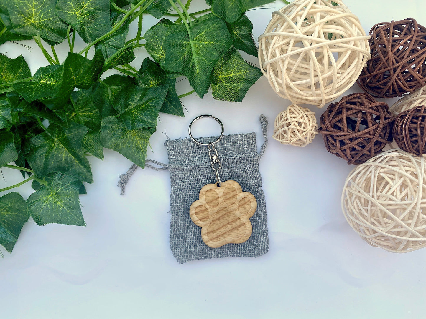 Wood Paw Print Keyring