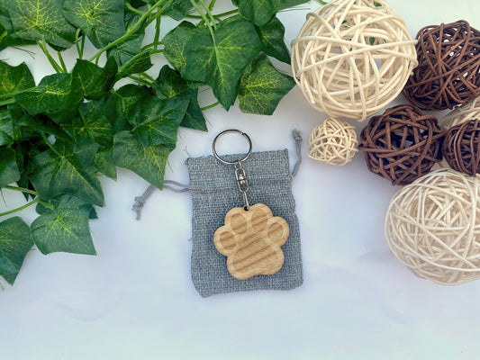 Wood Paw Print Keyring