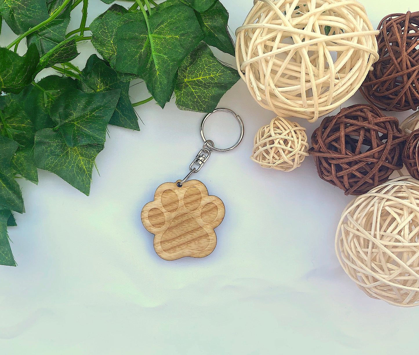 Wood Paw Print Keyring