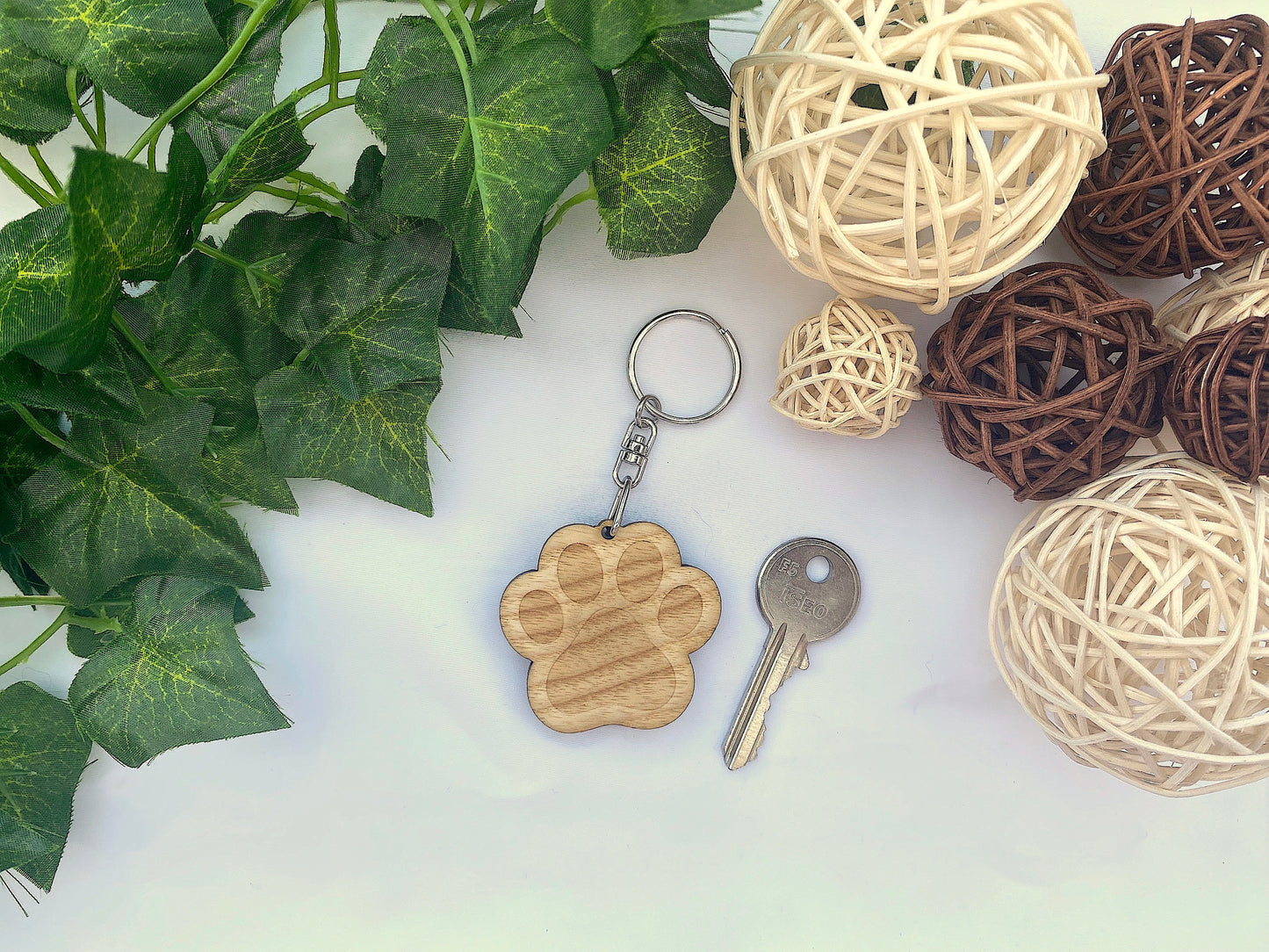 Wood Paw Print Keyring