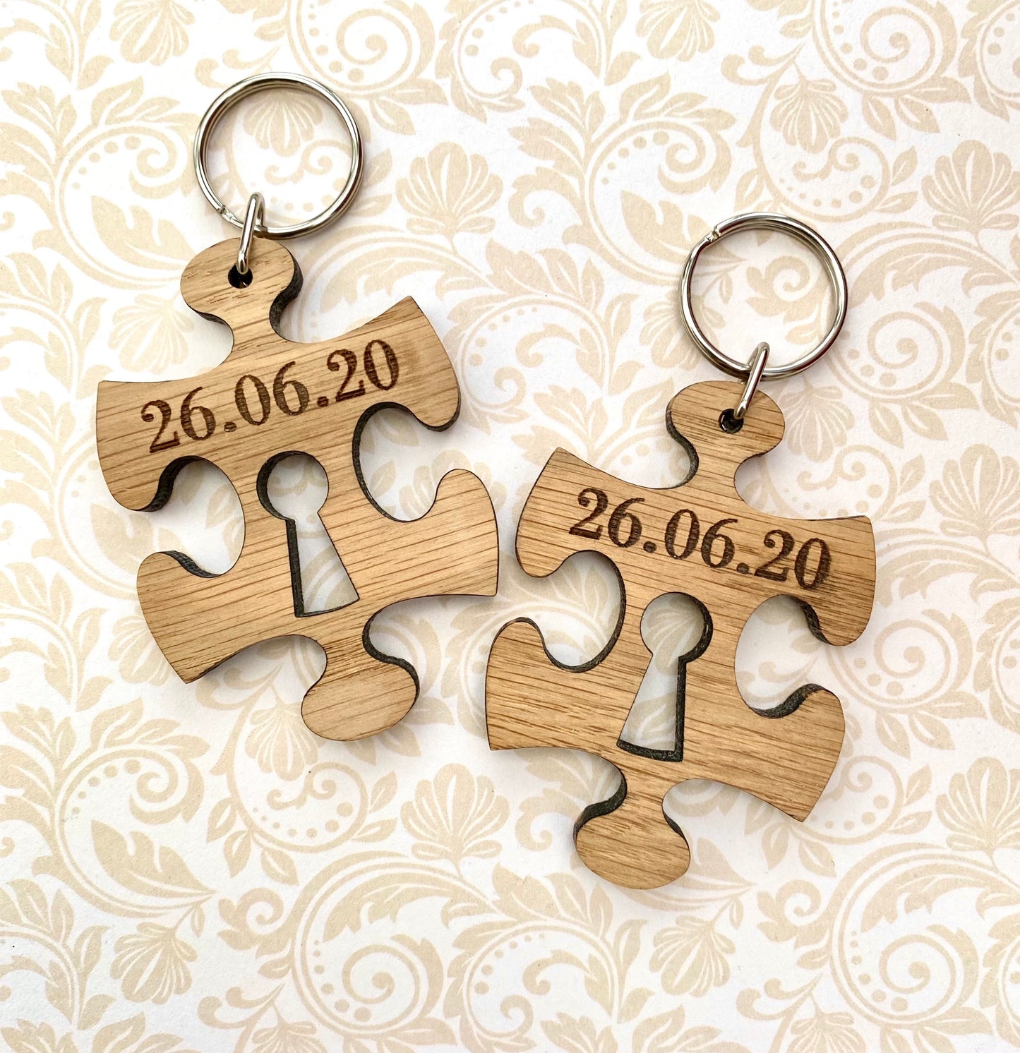 Personalised Wood Jigsaw Puzzle Piece Keyring
