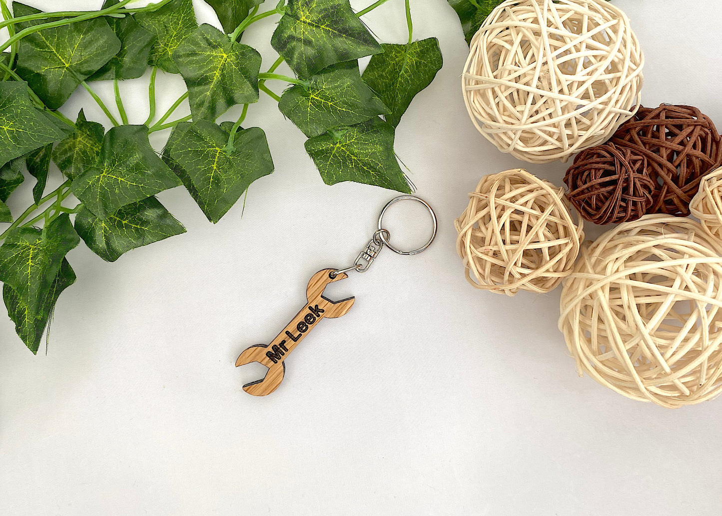 Personalised Wood Spanner Keyring