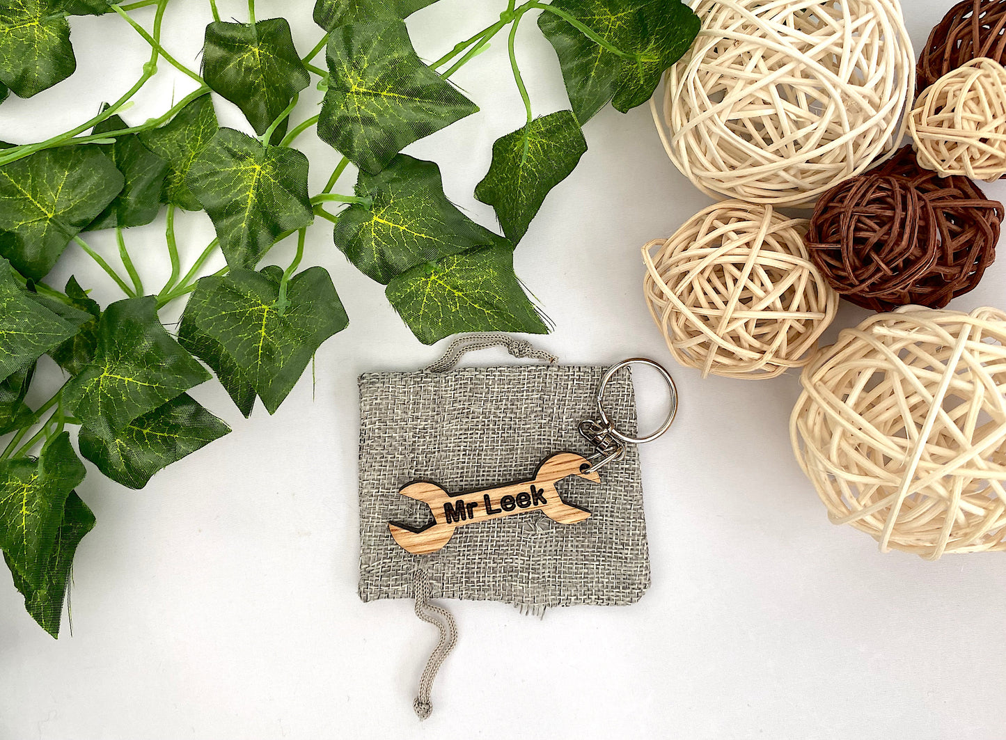Personalised Wood Spanner Keyring
