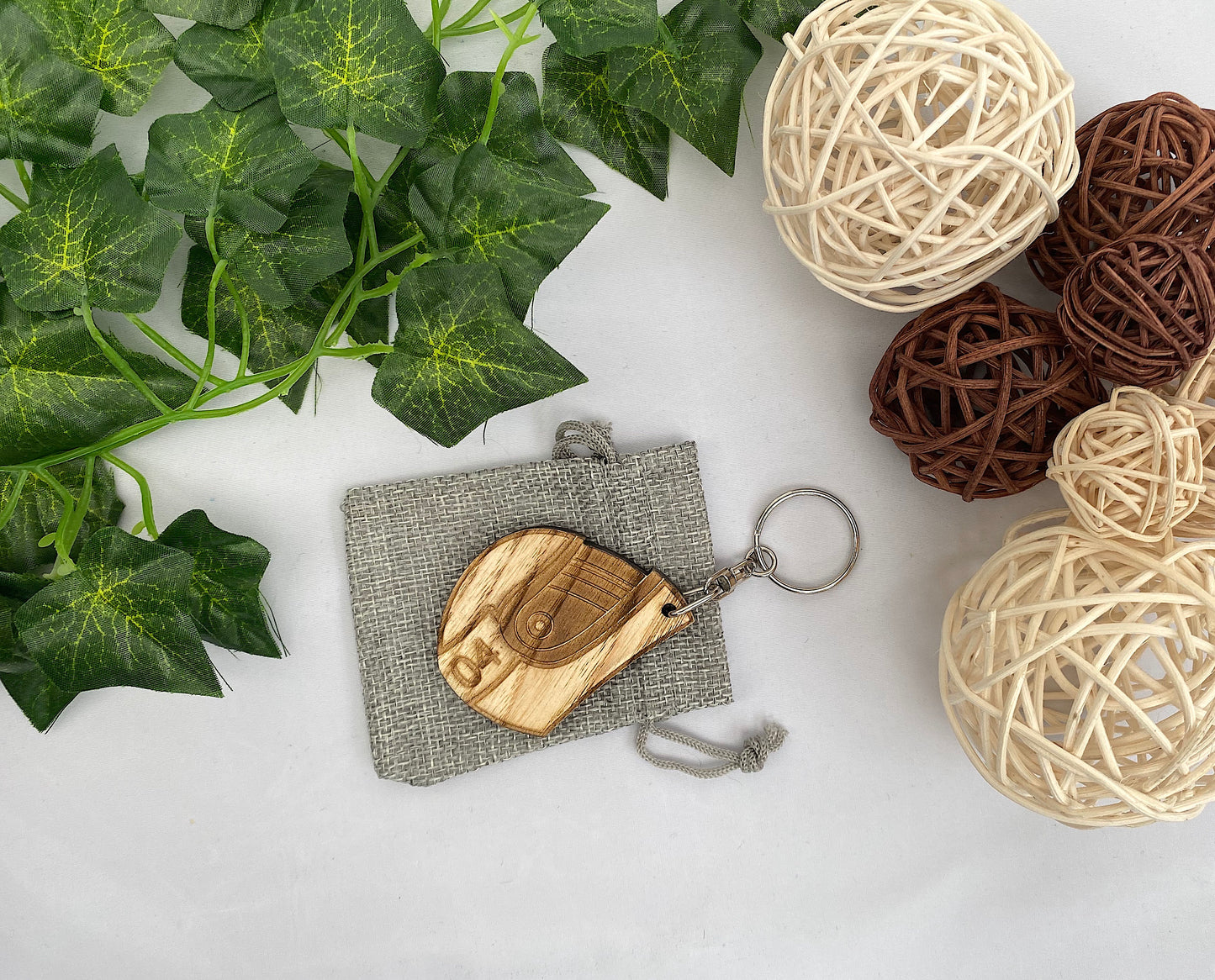 Wood Racing Helmet Keyring