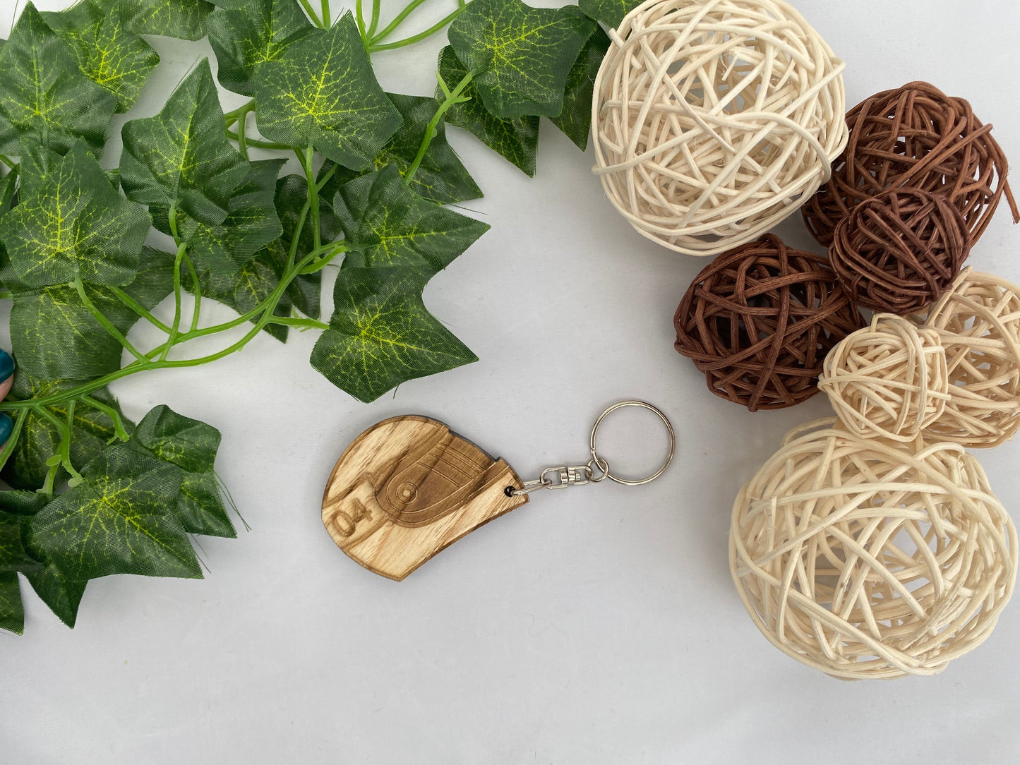 Wood Racing Helmet Keyring