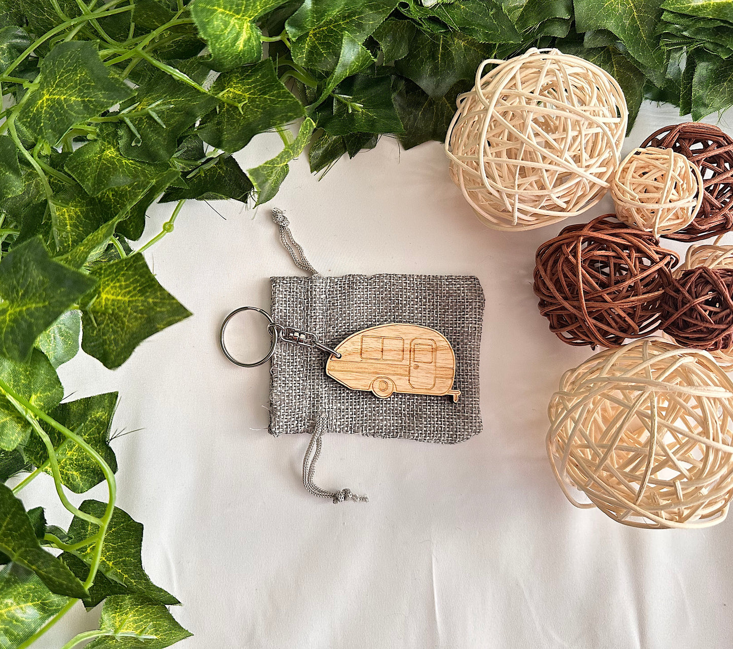 Wood Caravan Keyring