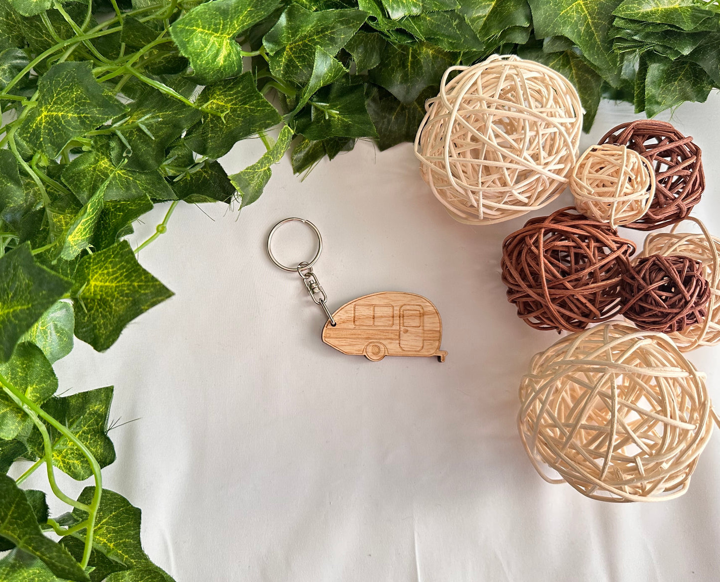 Wood Caravan Keyring