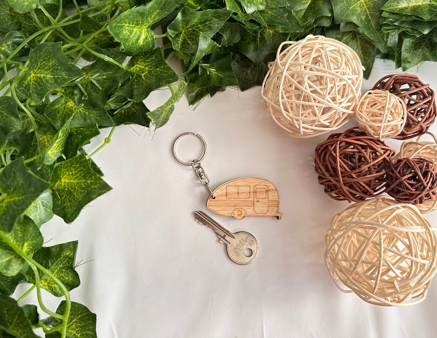 Wood Caravan Keyring