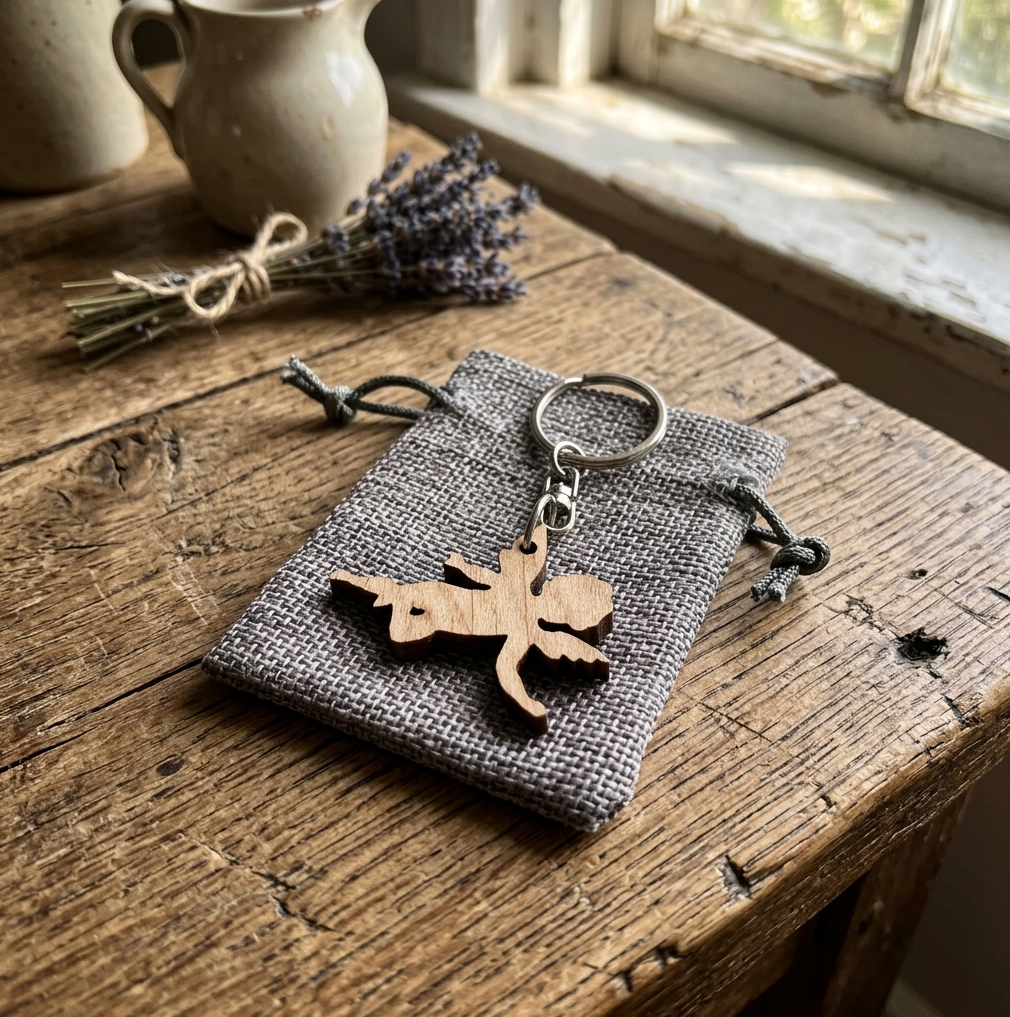 Wood Angel Keychain