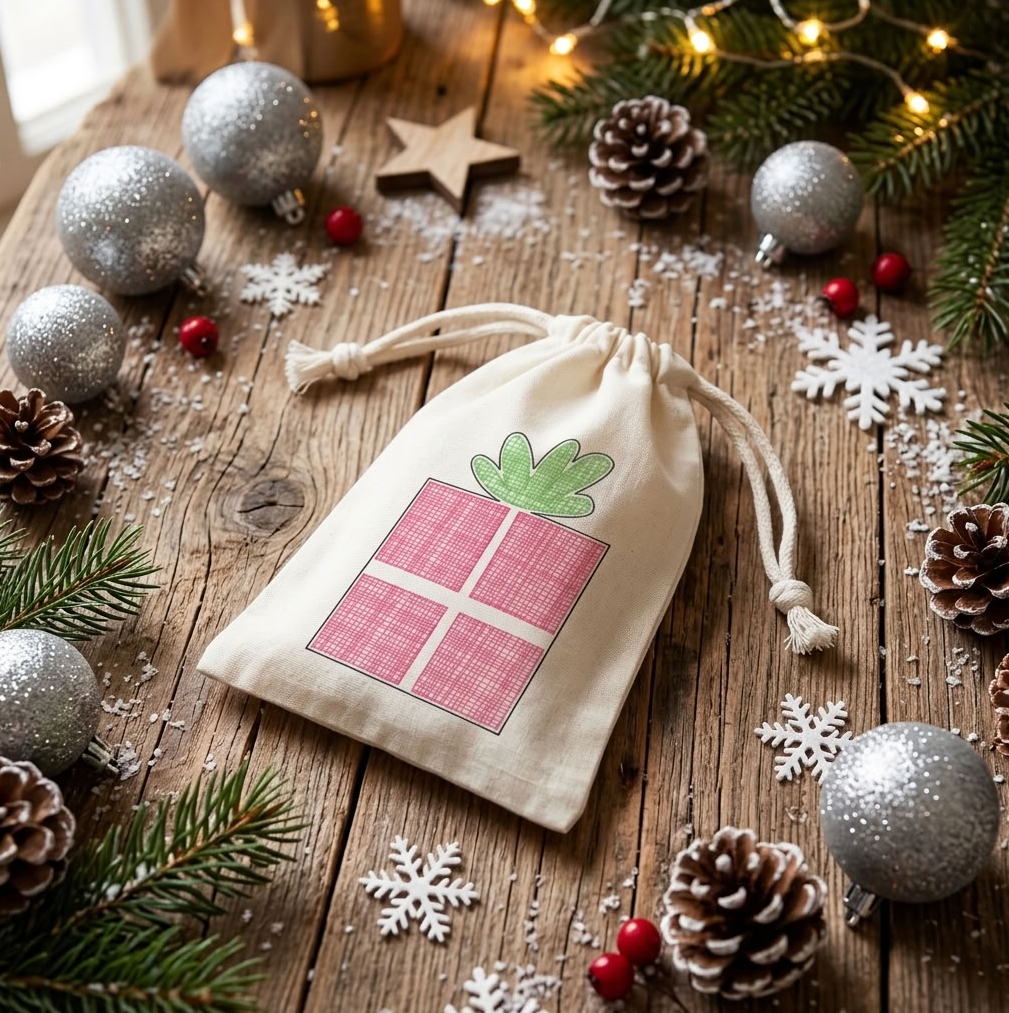 Reusable Christmas Gift Bags – Festive Fabric Drawstring Bags